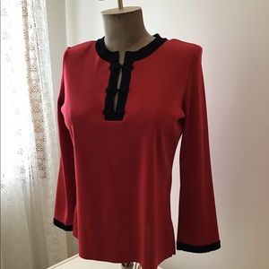 Exclusively Misook Red Black Tunic Knit Top Sz M